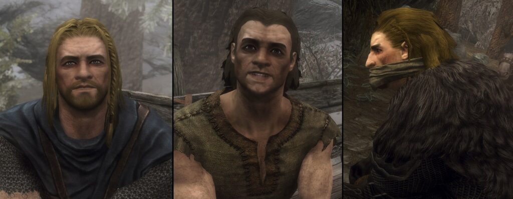 Ralof, Lokir and Ulfric collage from the Skyrim great video game opening.