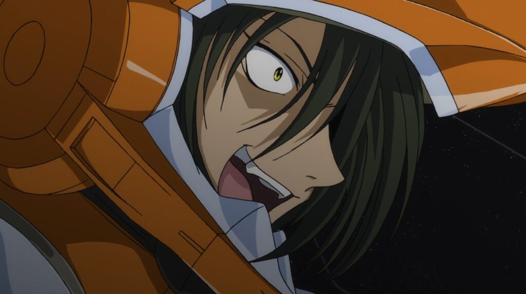 Hallelujah screaming like a maniac in his orange helmet in Gundam 00.